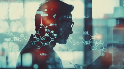 Poster - Doctor Conducting Research in Double Exposure Style Composition