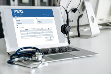 Poster - invoice on computer screen from accounting application. computer program for financial and budget of