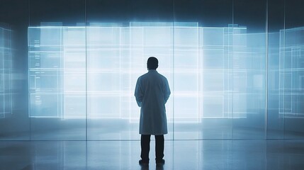 Poster - Doctor Standing in Front of Transparent Display with Digital Data