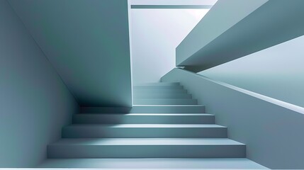 Poster - Modern architectural design displaying ascending stairs and a bright backdrop