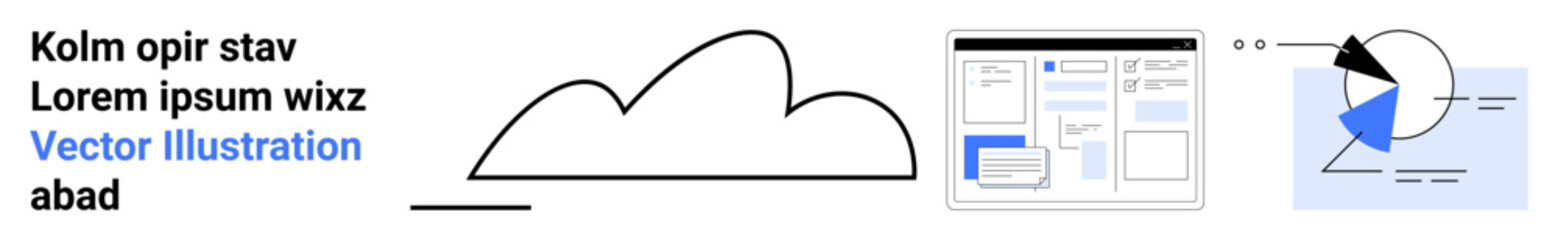 Poster - cloud outline, dashboard interface, data visualization pie chart with arrows. ideal for it, data ana