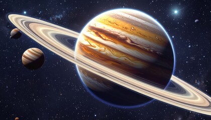 Wall Mural - The image features Jupiter and Saturn in a stunning celestial display, highlighting their unique atmospheric features and magnificent rings amid the cosmos.