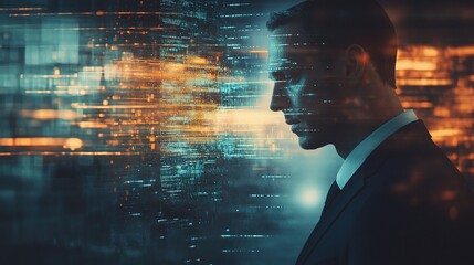Poster - Double Exposure of Businessman with Digital Abstract Background