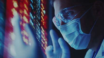Poster - close-up of medical professional analyzing data with focused intent