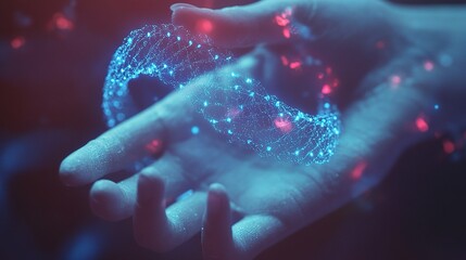 Poster - Doctors Holding 3D Holographic DNA Strand in Hand Display
