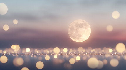 gentle full moon glow with surrounding bokeh light o