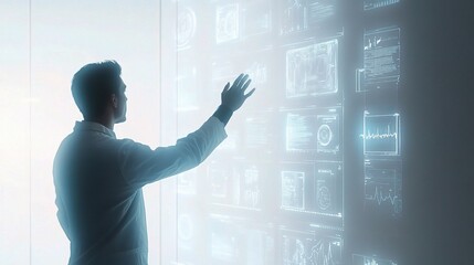 Poster - Doctor Using Futuristic Holographic Interface for Medical Analysis