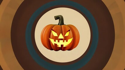 Wall Mural - Jack O' Lantern's Spooky Center Stage: A carved pumpkin gleams brightly at the core, the focal point of a stylized festive design, casting a festive mood of spooky joy.