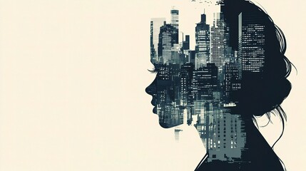 Poster - Merging Cityscape Abstract Art with Businesswoman Silhouette