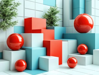 Aufkleber - Colorful Geometric Shapes and Objects in a Modern Setting