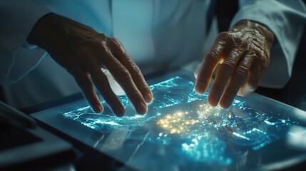 Poster - Close-up of Doctors' Hands Using Futuristic Technology in Healthcare
