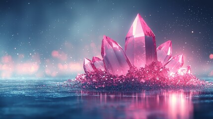 Wall Mural - a pink crystal lotus flower floating on top of a body of water