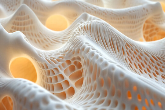 Intricate White Organic Structure with Luminous Inner Spheres Macro View