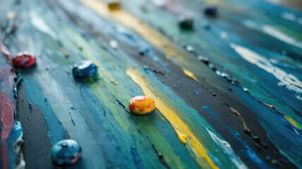 Poster - Abstract Art: A close-up shot reveals a vibrant abstract artwork, featuring dynamic brushstrokes and textured elements.