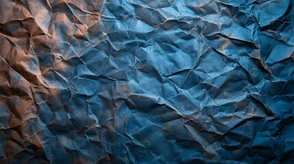 Fototapete - Crumpled dark blue and brown paper texture background with visible folded creases