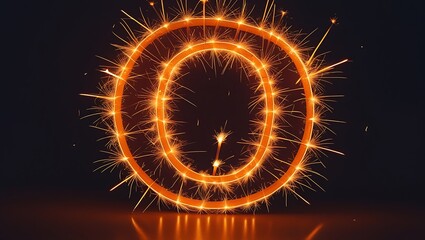 Fototapete - A sparkler shaped like the number zero, glowing brightly against a dark background