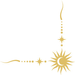 Wall Mural - Celestial magic border. Mystic ornament with sun and stars. Astrology corner element and elegant divider with spiritual symbols. Vintage decoration with esoteric signs.