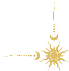 Wall Mural - Celestial magic border. Mystic ornament with sun and stars. Astrology corner element and elegant divider with spiritual symbols. Vintage decoration with esoteric signs.