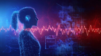 Poster - Abstract Silhouette of Healthcare Worker with Digital Elements