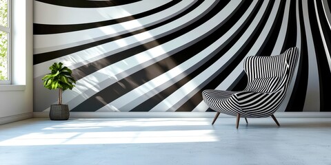 Aufkleber - A large room with a white wall and black and white dots on it