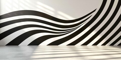 Aufkleber - A large room with a white wall and black and white dots on it