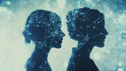 Poster - Professional Networking Silhouettes with Digital Connections and Lights