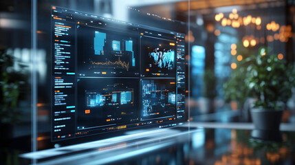 Poster - Futuristic data analysis dashboard interface for business intelligence and data visualization tech 2024