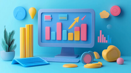 Poster - Data analysis visualization business intelligence growth chart statistics report illustration design render