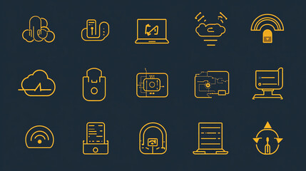 Poster - Technology icons set vector design cloud computing network data connection digital elements graphic illustration