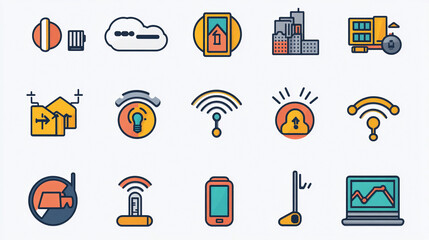 Poster - Smart home automation iot technology wireless connection devices vector icon set illustration design modern style