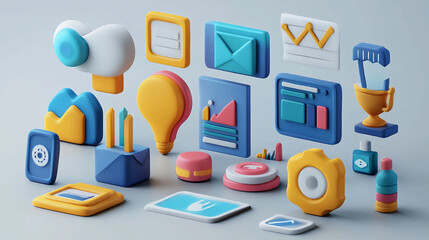 Poster - Isometric business icons set render design for ui ux design web development and graphic design projects