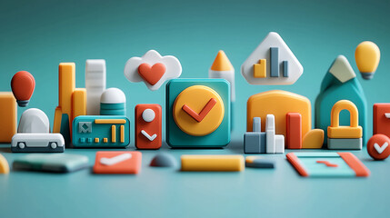 Fototapete - Abstract colorful icons design elements for business and technology presentation background art 3d render