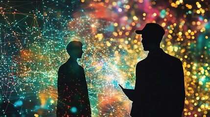 Poster - Silhouettes of Business Professionals at Work with Colorful Background