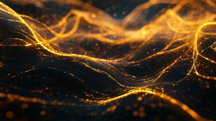 Poster - Abstract golden particles flowing forming wavy shapes on black background