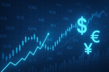 Poster - Financial Graph with Currency Symbols in a Blue Backdrop