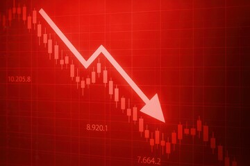 Poster - Market Decline Graph with Arrow on Red Background Highlighting Loss