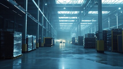Poster - Interior View of an Automated Warehouse with Container Stacks
