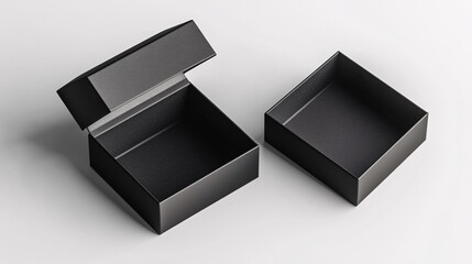 Poster - Two black boxes packaging mockup lying on white background