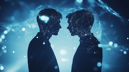 Poster - Professional Silhouettes Networking in Digital Connections Background