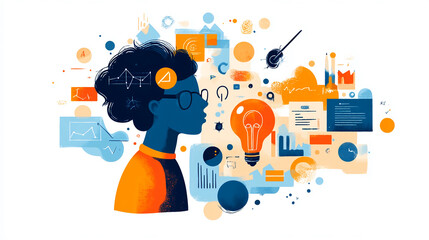 Poster - Business intelligence data analytics and creative idea generation concept illustration design art