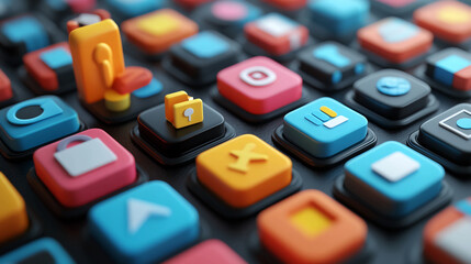 Fototapete - App icons design colorful mobile application user interface ux ui development creative modern design concept