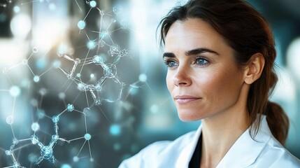 Poster - medical scientist analyzing future drug formula in lab setting
