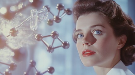 Poster - futuristic medical scientist analyzing drug formulation in laboratory