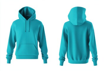 Poster - Bright turquoise hoodie displayed from front and back, showcasing design and fit for casual wear anytime