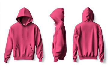 Poster - Stylish pink hoodie displayed from multiple angles showcasing modern design and comfort for casual wear