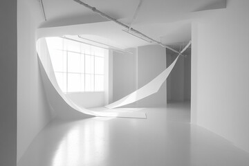 Poster - White Paper Hanging Art Installation in Bright Minimalist Indoor Space