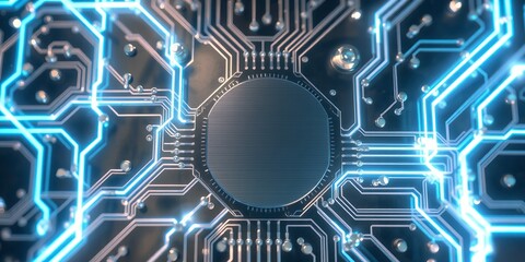 Poster - abstract futuristic circuit board technology digital design glowing lines modern background hightech