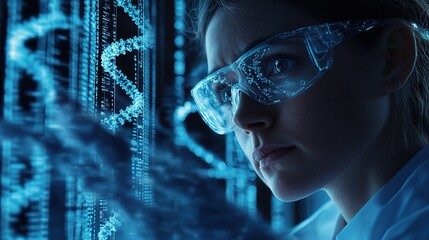 Poster - medical researcher analyzing virus samples in laboratory environment