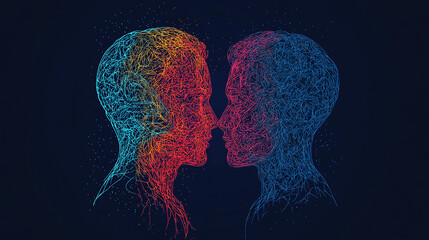Poster - Abstract human connection art illustration concept of love relationship and partnership design art