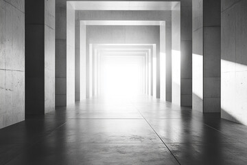 Poster - Concrete Corridor with Bright Light Architectural Design in Minimalist Style